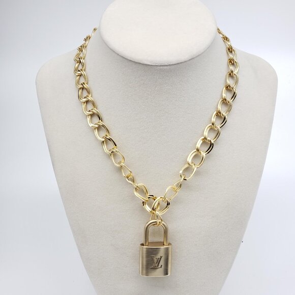 Authentic Louis Vuitton Gold Padlock w/ Unbranded Fashion Stainless Steel Chain